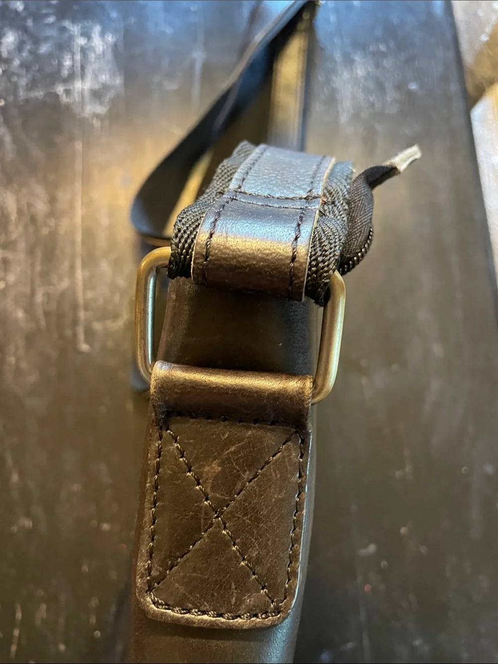 Kodiak Black Leather Messenger Bag with Gold Hardware